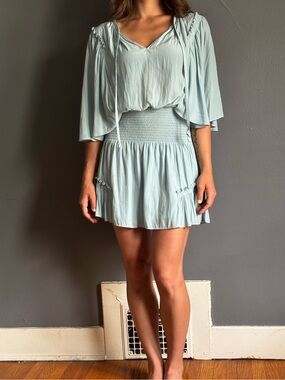 Ramy Brooke Light Blue Smocked Waist Mini Dress